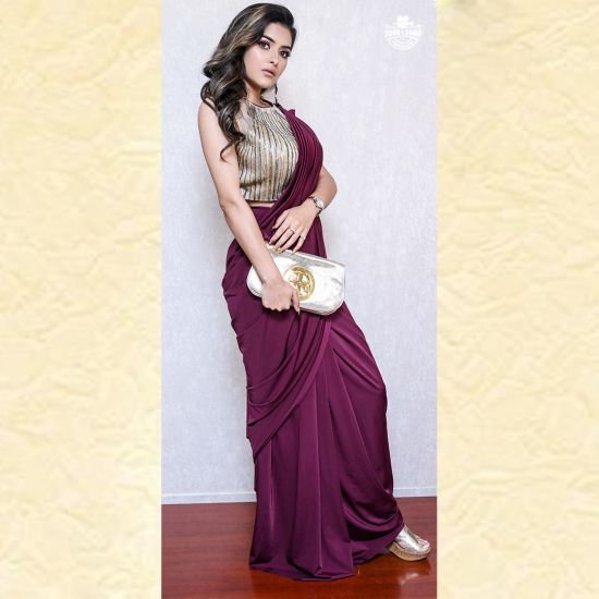 Wine saree with golden blouse Clearance