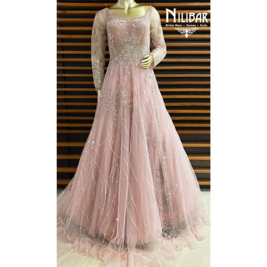 Ethnic Gowns | Pure Chinon Baby Pink Colour Gown | Freeup