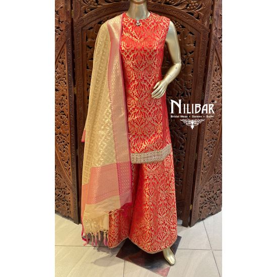 Brocade palazzo suits top