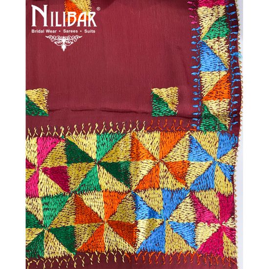 Maroon Crepe Phulkari Unstitched Suit