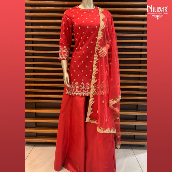 red and golden sharara dress