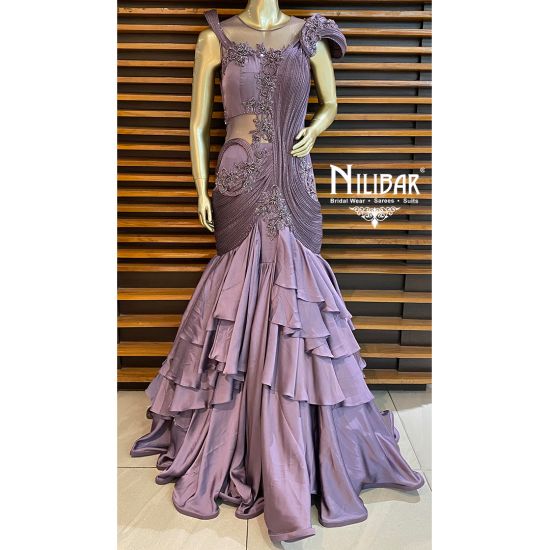 Designer Purple Satin Full Length Gown With Embellished Flowers For Girls –  Lagorii Kids