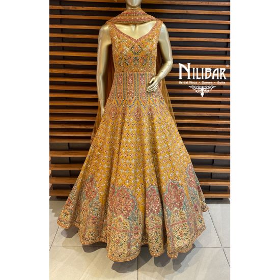Mustard Yellow Silk and Net Anarkali Suit