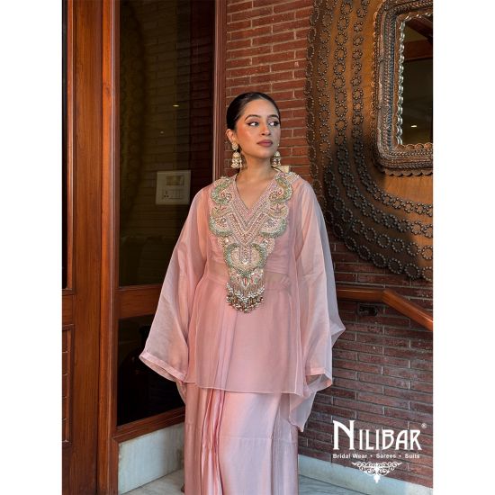 Light Rose Pink Organza Indo-western Suit Light Rose Pink Organza Indo-western Suit