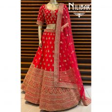 Tomato Red Raw Silk Bridal Lehenga